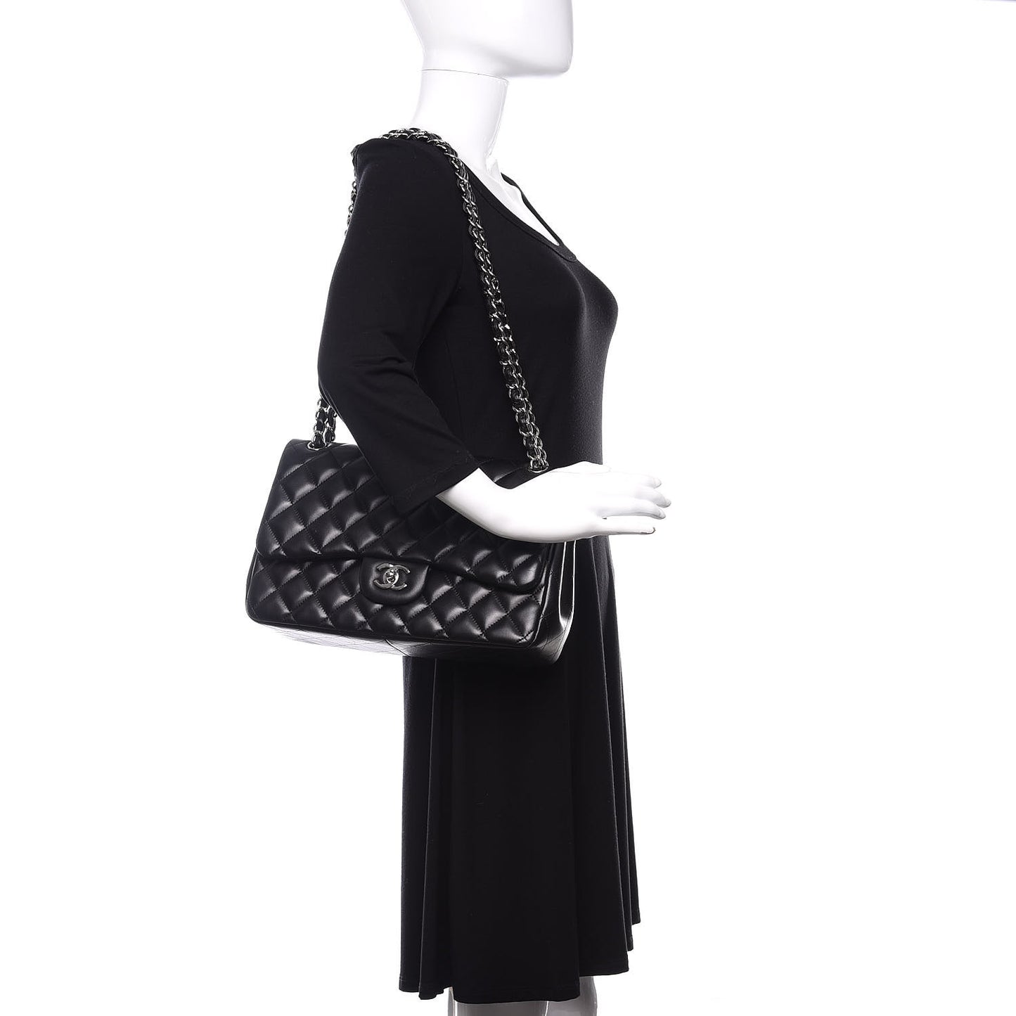 Lambskin Quilted Jumbo Double Flap Black