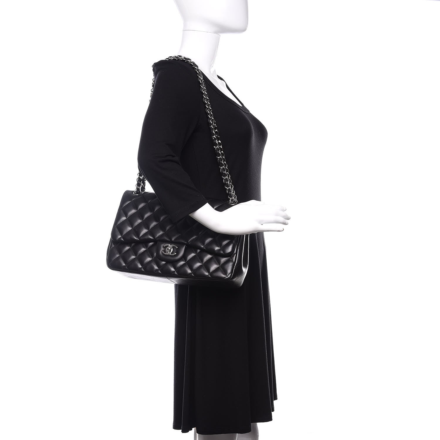 Chanel Lambskin Quilted Jumbo Double Flap Black 2 of 10