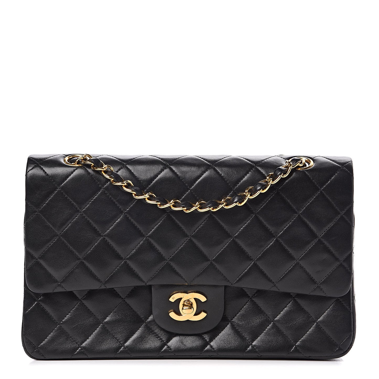 Lambskin Quilted Medium Double Flap Black