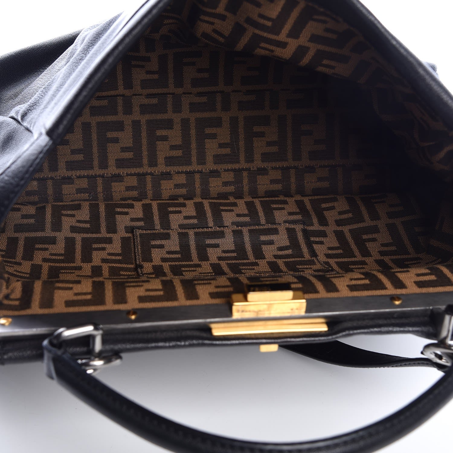 Fendi Goatskin Zucca Large Peekaboo Iconic Satchel Black Tobacco 5 of 13
