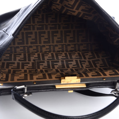 Fendi Goatskin Zucca Large Peekaboo Iconic Satchel Black Tobacco 5 of 13