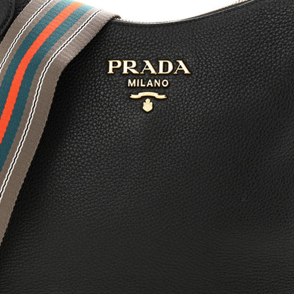 Prada Vitello Phenix Zippered Messenger Hobo Black 7 of 9