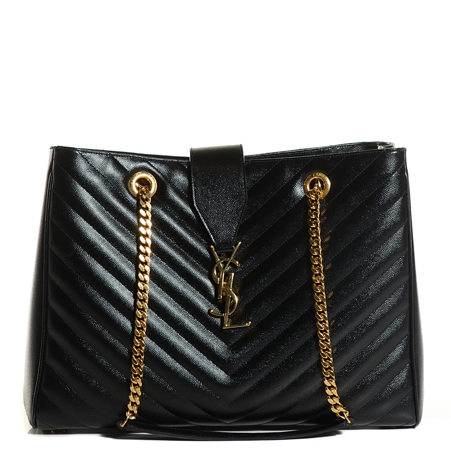Grain De Poudre Matelasse Chevron Monogram Shopping Bag Black