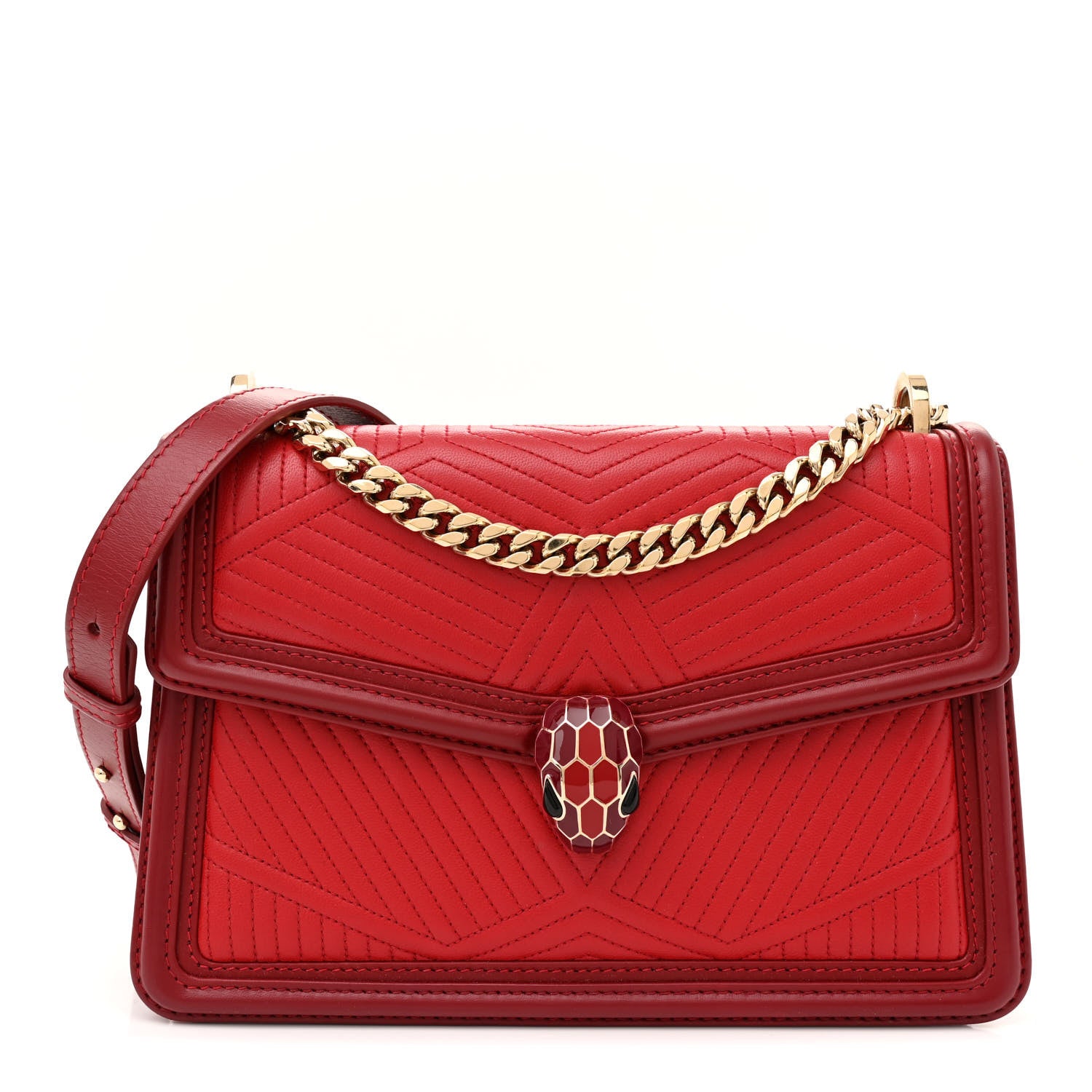 Bulgari Quilted Nappa Smooth Calfskin Serpenti Forever Diamond Blast Shoulder Bag Red 1 of 10