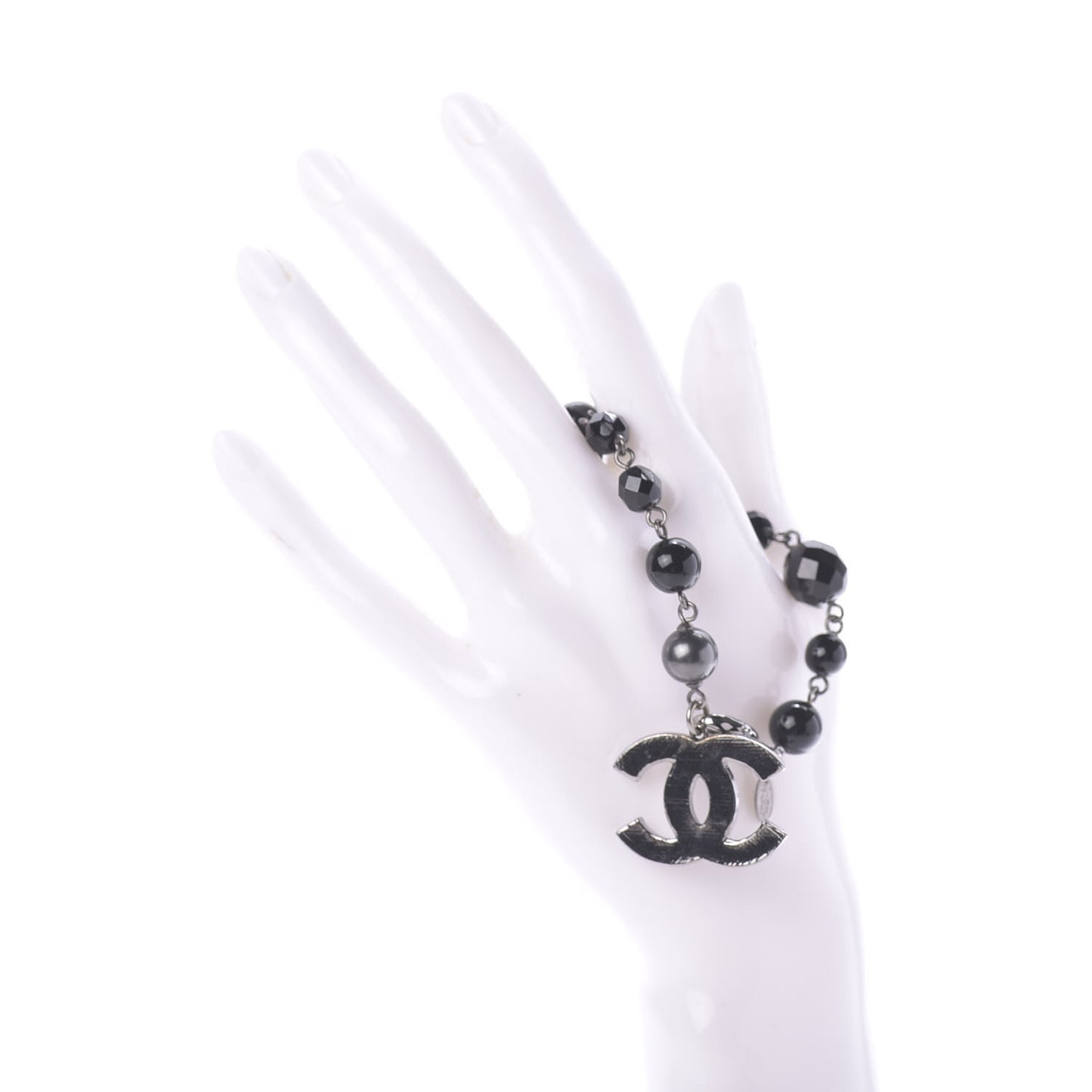 Ruthenium Bead CC Bracelet Black