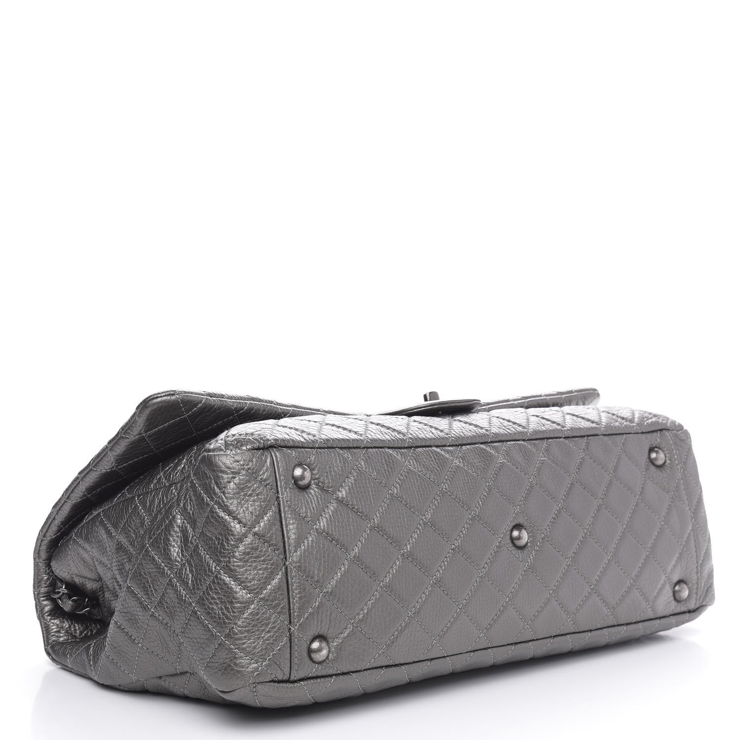 Chanel Metallic Calfskin Quilted XXL Travel Flap Bag Dark Silver 4 of 10