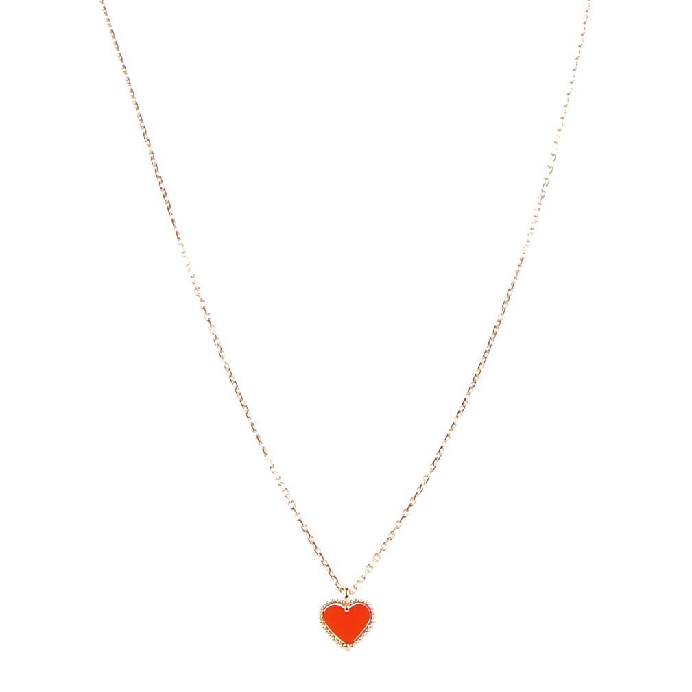 18K Rose Gold Carnelian Sweet Alhambra Heart Pendant Necklace