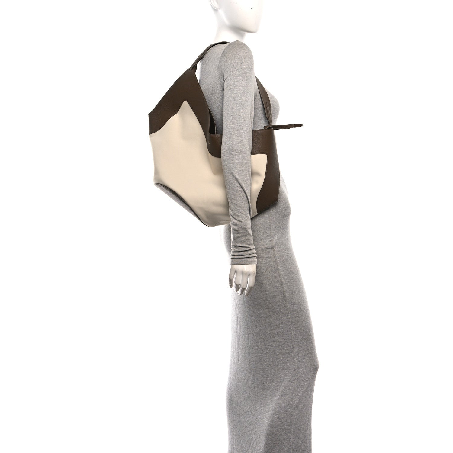 Khaite Canvas Calfskin Medium Lotus Tote Cream Dark Olive 2 of 10
