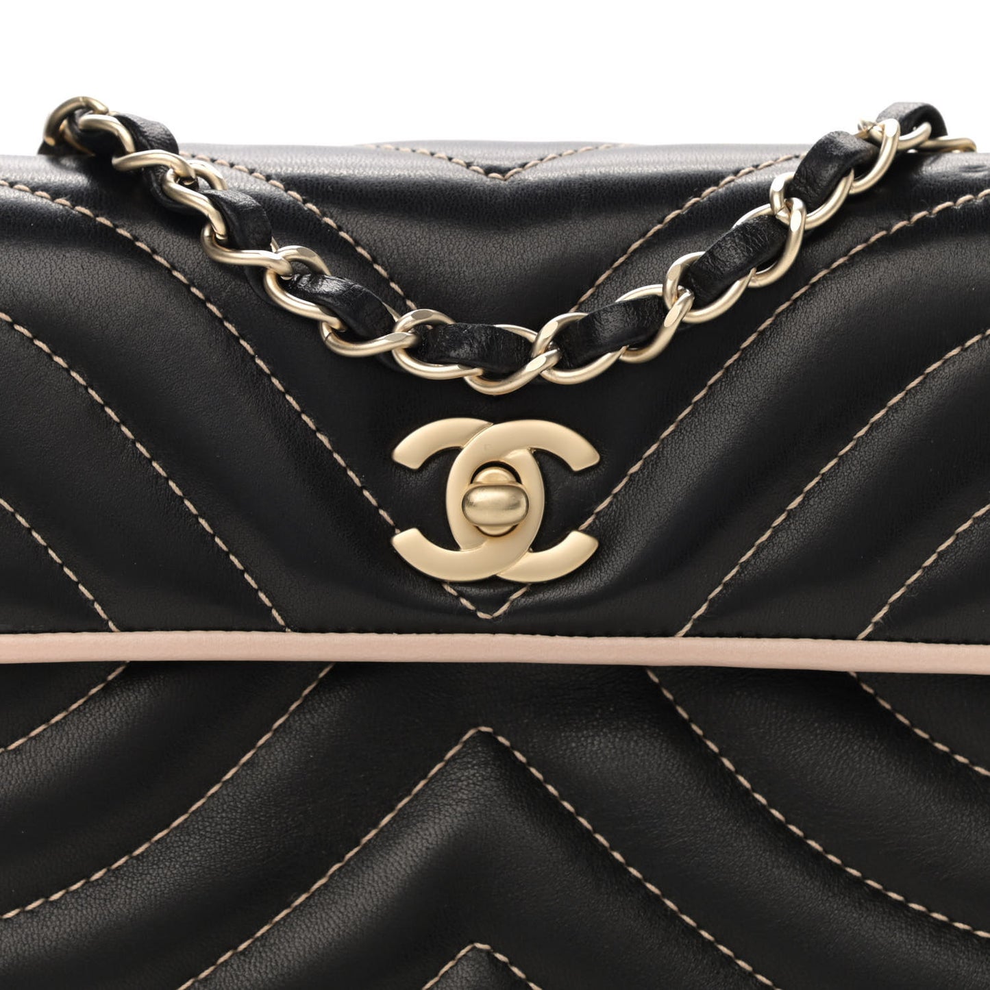 Lambskin Chevron Small Single Flap Bag Black Beige