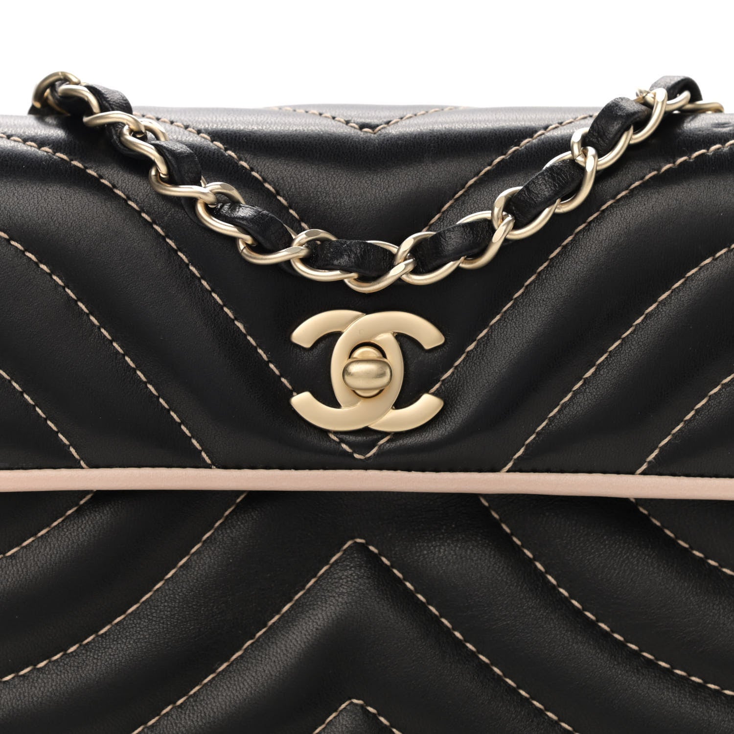 Chanel Lambskin Chevron Small Single Flap Bag Black Beige 8 of 10