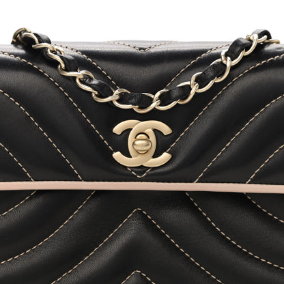Chanel Lambskin Chevron Small Single Flap Bag Black Beige 8 of 10