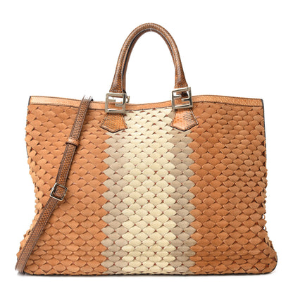 Fendi Suede Calfskin Water Snake Twins Tote Brown 1 of 10