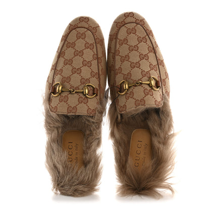 Gucci GG Monogram Fur Mens Princetown Slippers 7.5 Beige Ruggine Rust 2 of 8