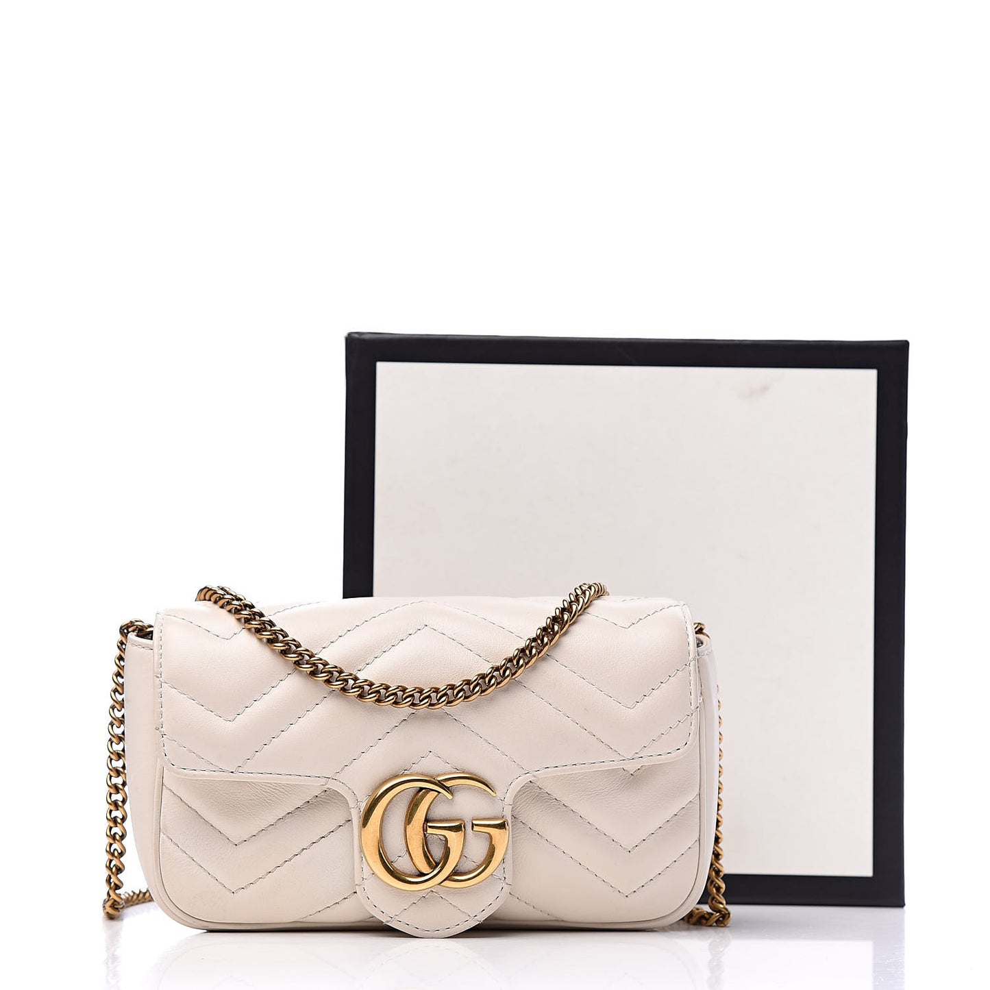 Calfskin Matelasse Super Mini GG Marmont Shoulder Bag White