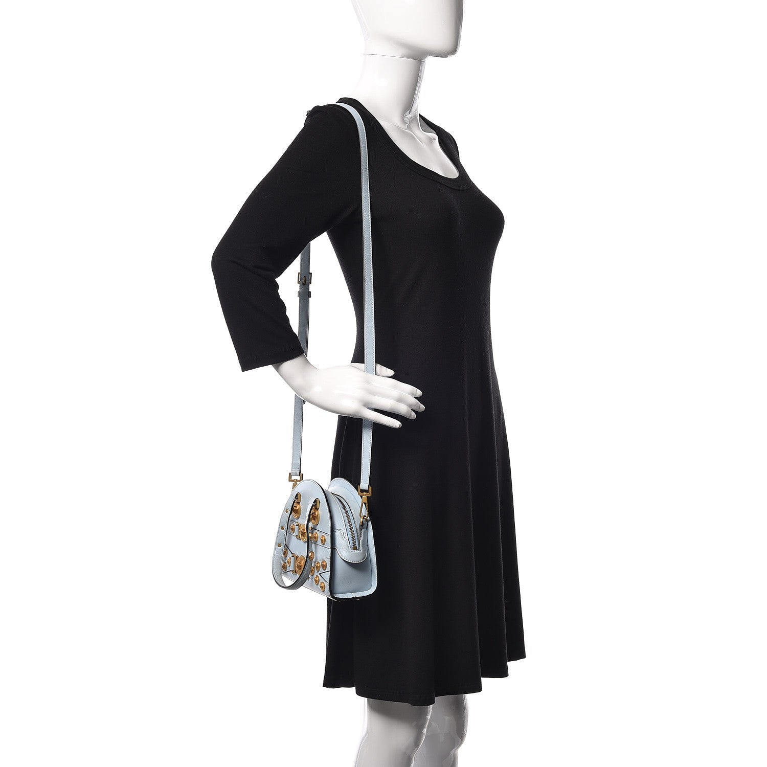 Versace Calfskin Small Medallion Tribute Bowling Bag Blue 2 of 12