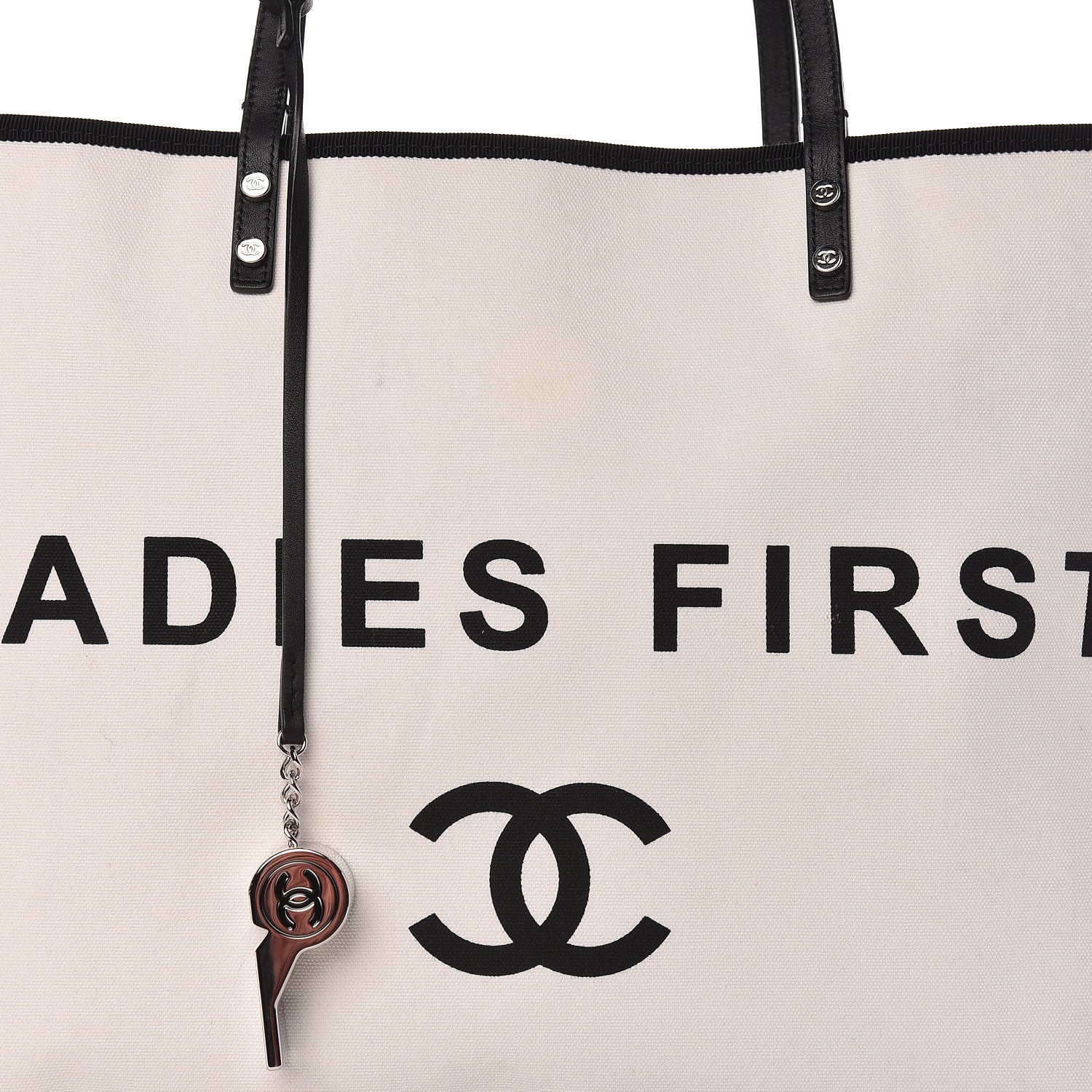 Chanel Canvas Calfskin Large Let's Demonstrate Tote White Black 16 of 18