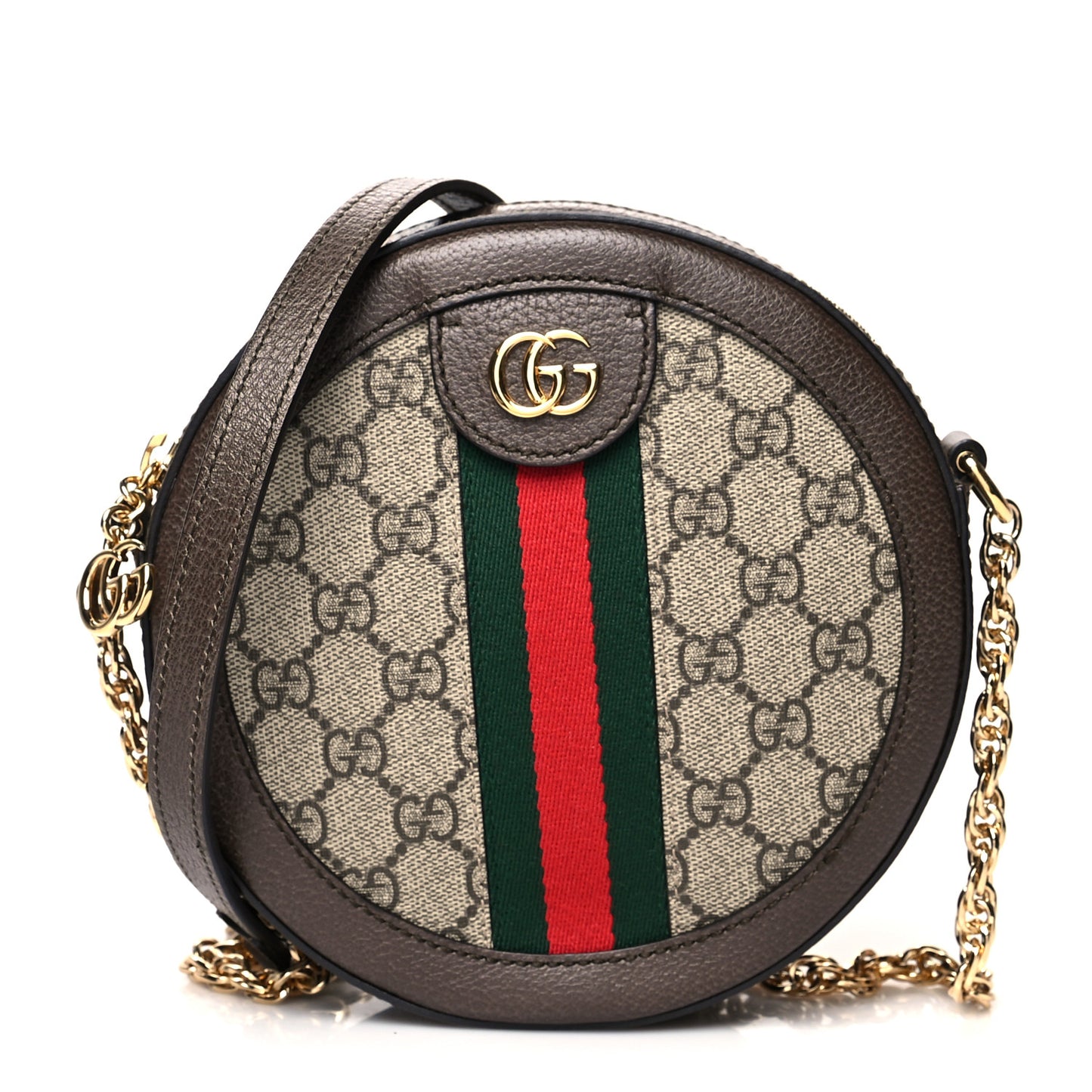 GG Supreme Monogram Web Mini Ophidia Round Shoulder Bag Brown