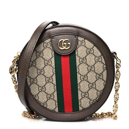Gucci GG Supreme Monogram Web Mini Ophidia Round Shoulder Bag Brown 1 of 11