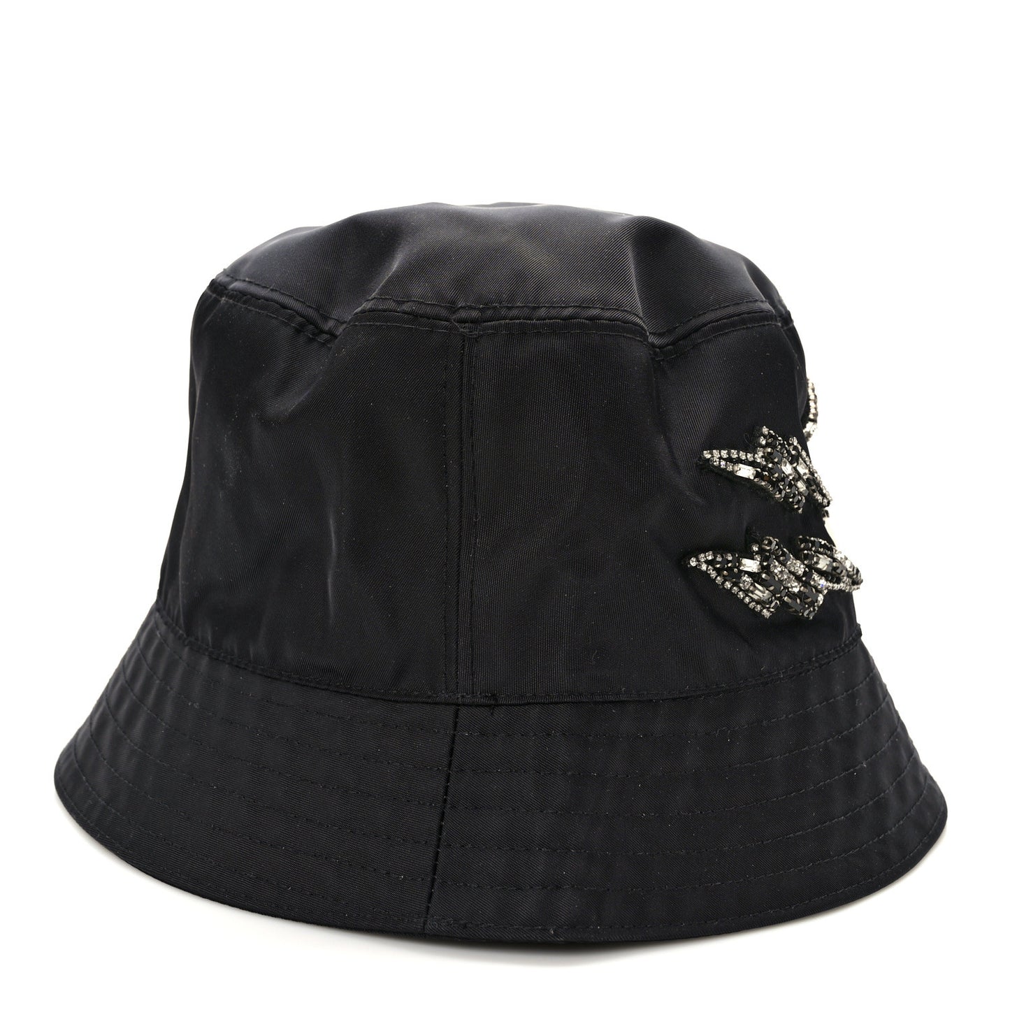 Nylon Crystal Metal Triangle Logo Lightning Bucket Hat M Black