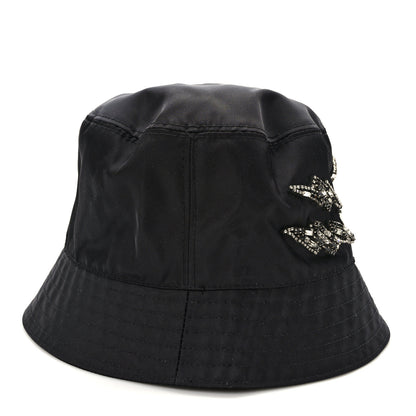 Prada Nylon Crystal Metal Triangle Logo Lightning Bucket Hat M Black 5 of 8