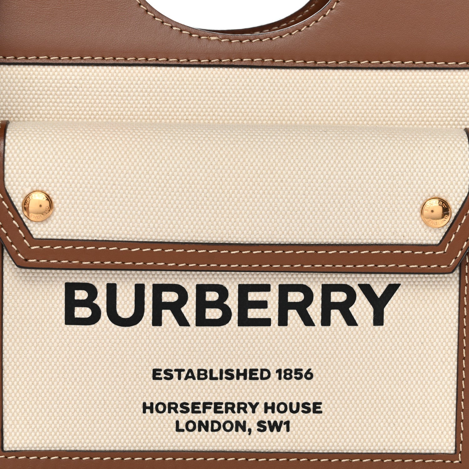 Burberry Canvas Smooth Calfskin Two Tone Mini Pocket Bag Natural Malt Brown 7 of 9
