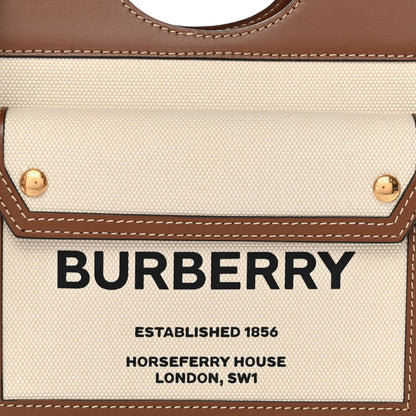 Burberry Canvas Smooth Calfskin Two Tone Mini Pocket Bag Natural Malt Brown 7 of 9