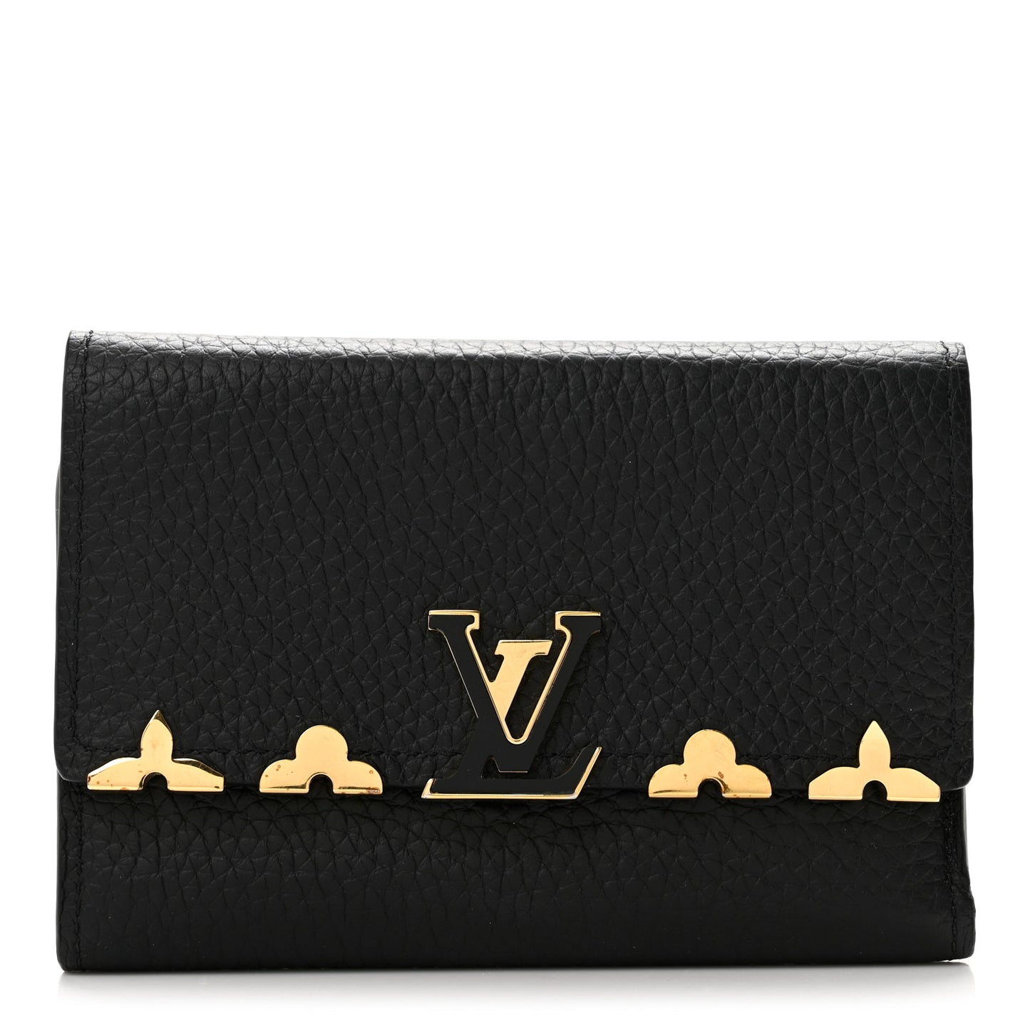 Taurillon Embellished Capucines Compact Wallet Black
