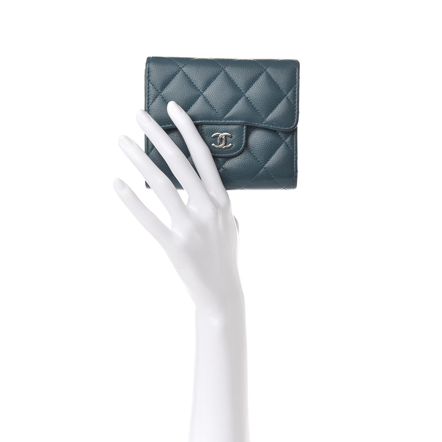 Chanel Caviar Quilted Compact Flap Wallet Dark Turquoise 2 of 9