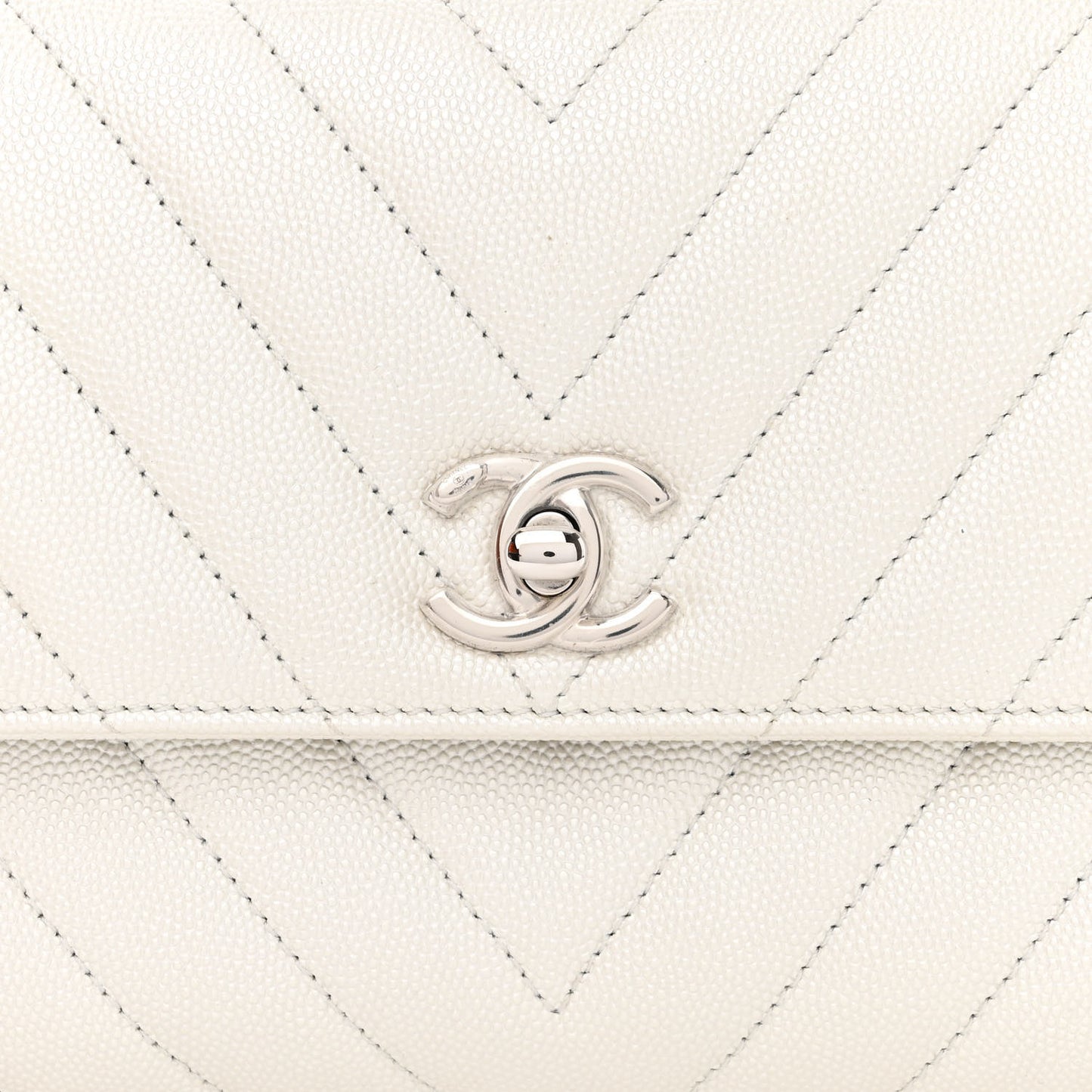 Iridescent Caviar Chevron Quilted Mini Coco Handle Flap White