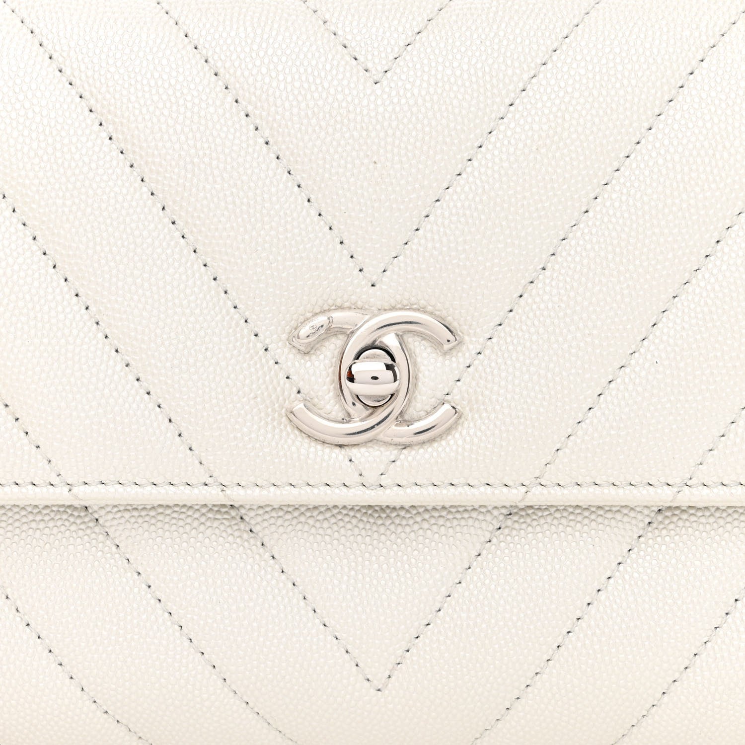 Chanel Iridescent Caviar Chevron Quilted Mini Coco Handle Flap White 9 of 12