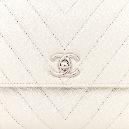 Chanel Iridescent Caviar Chevron Quilted Mini Coco Handle Flap White 9 of 12