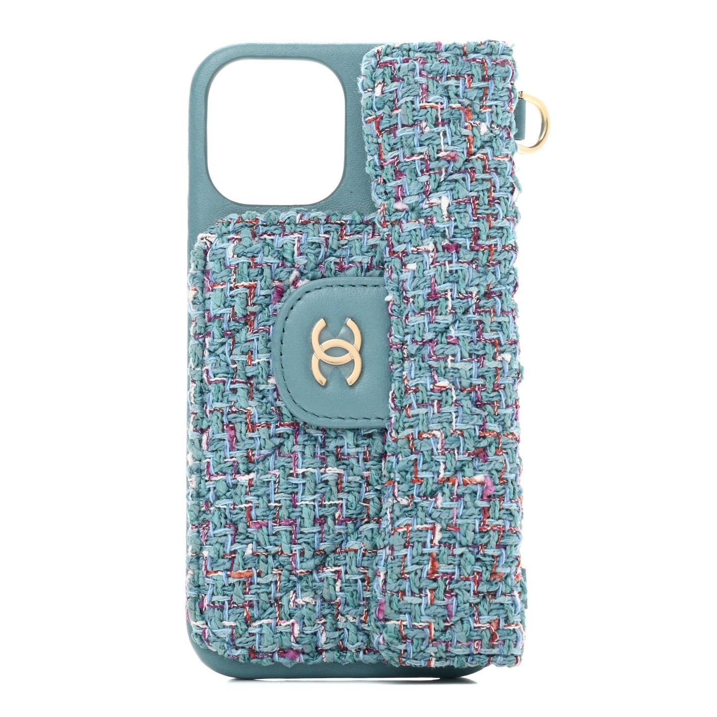 Tweed Quilted iPhone XII Pro Case With Chain Turquoise Purple White Red