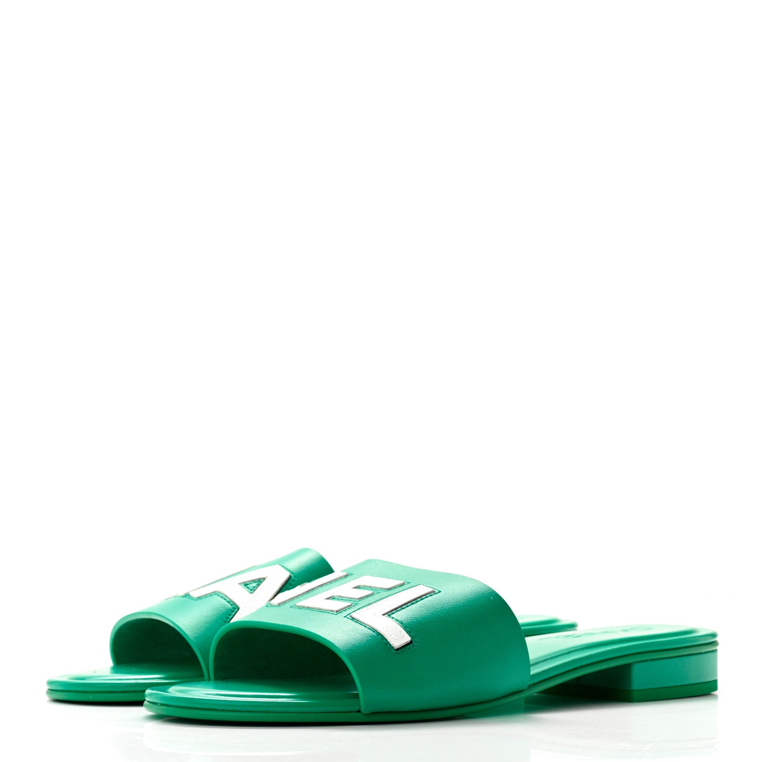 Chanel Calfskin Patent Calfskin Logo Mules 40 Green White 3 of 11