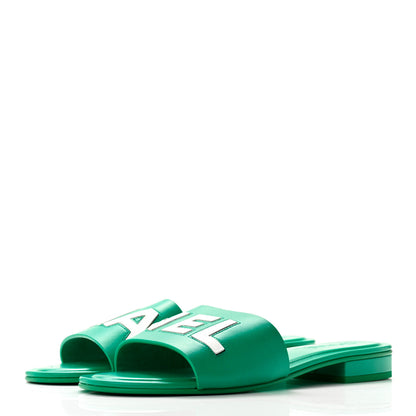 Chanel Calfskin Patent Calfskin Logo Mules 40 Green White 3 of 11