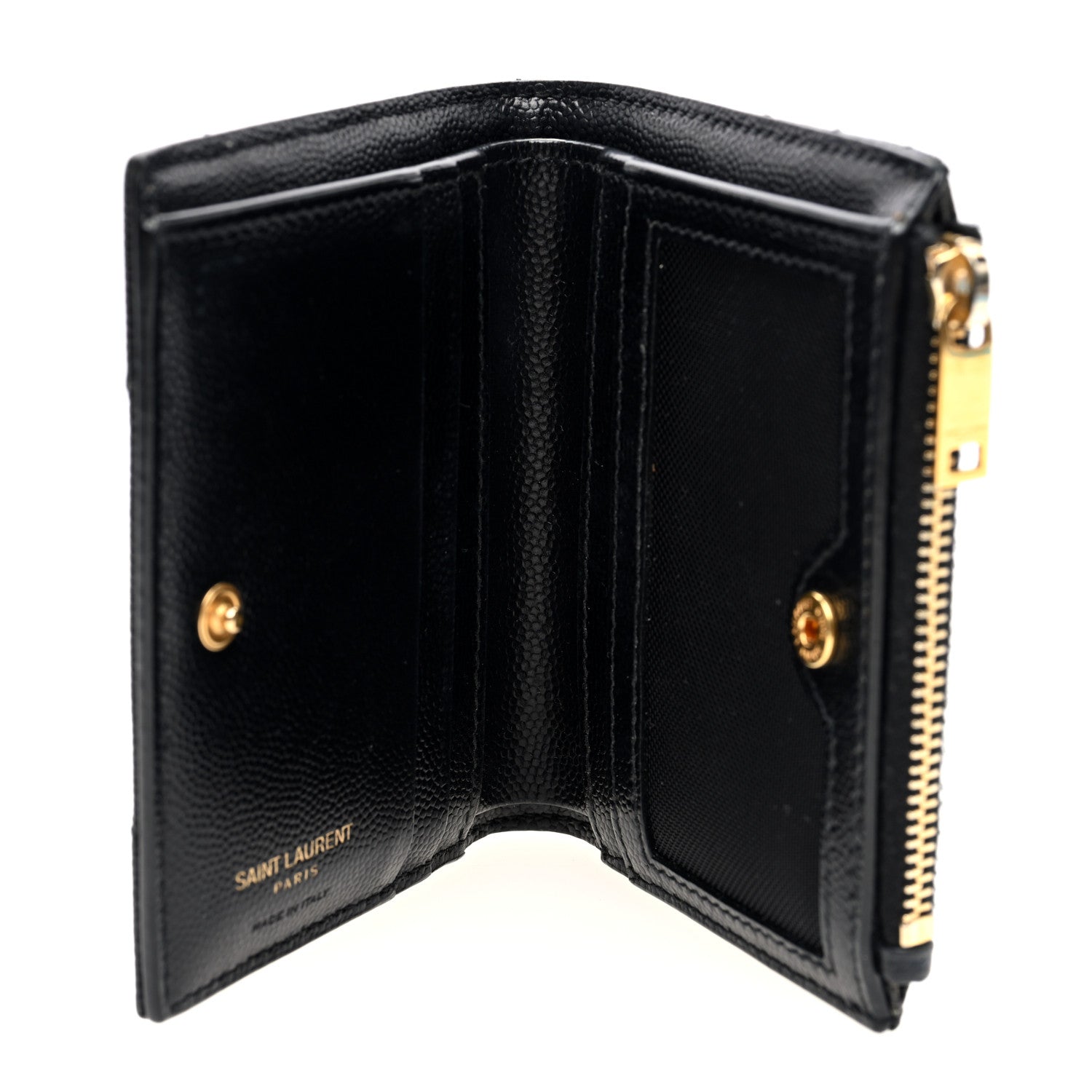 Saint Laurent Grain De Poudre Matelasse Chevron Monogram Zipped Two-Part Wallet Black 5 of 6