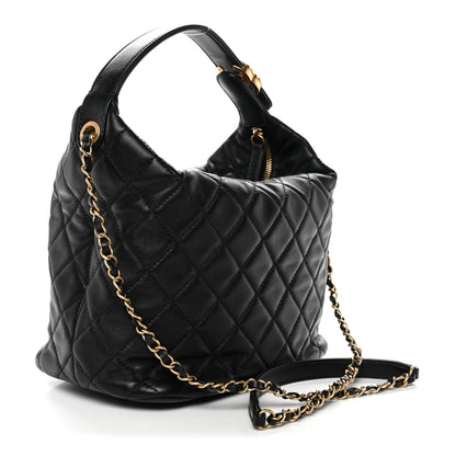 Chanel Lambskin Quilted Large Perfect Meeting Hobo Black 3 of 11