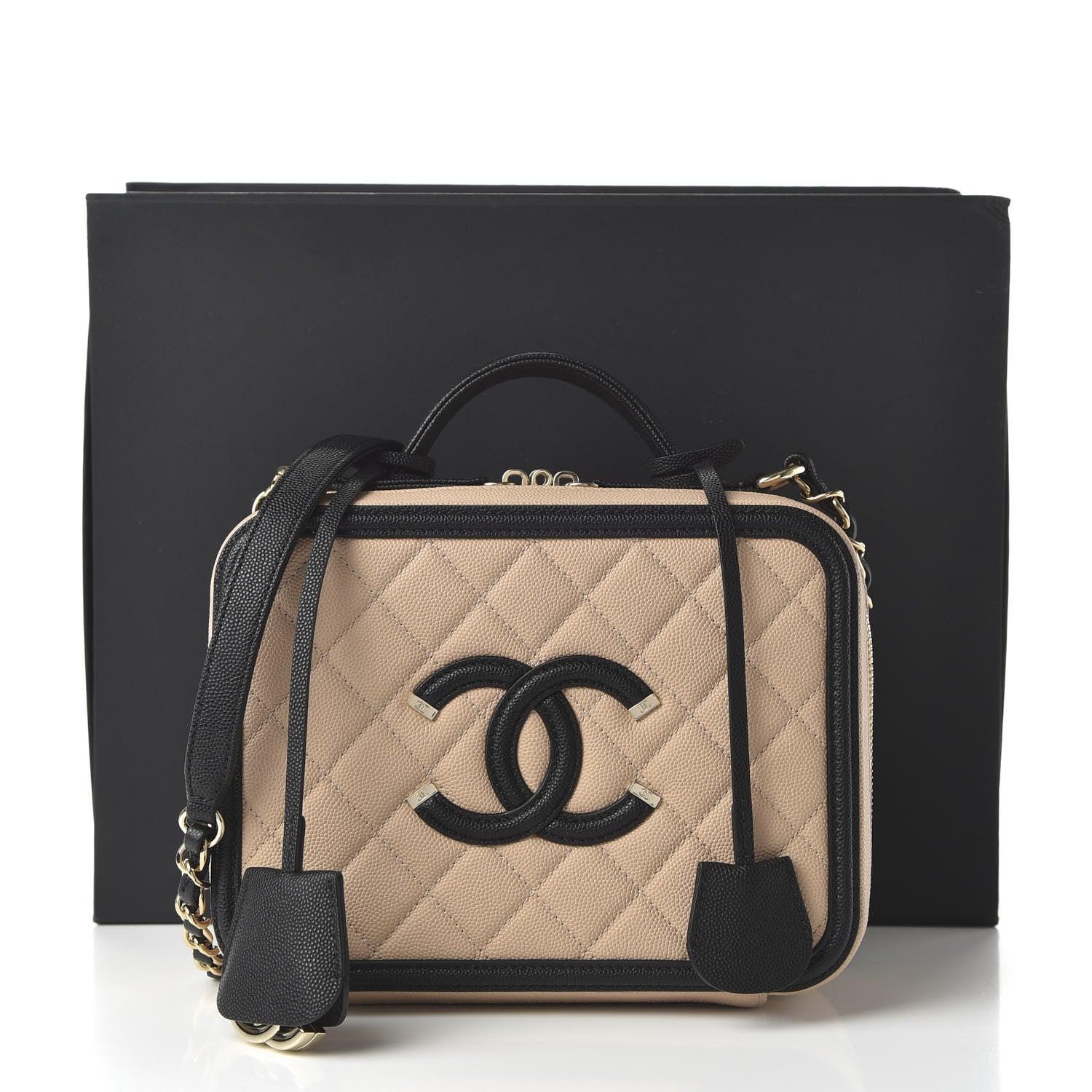 Chanel Caviar Quilted Medium CC Filigree Vanity Case Beige Black 11 of 11