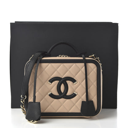 Chanel Caviar Quilted Medium CC Filigree Vanity Case Beige Black 11 of 11