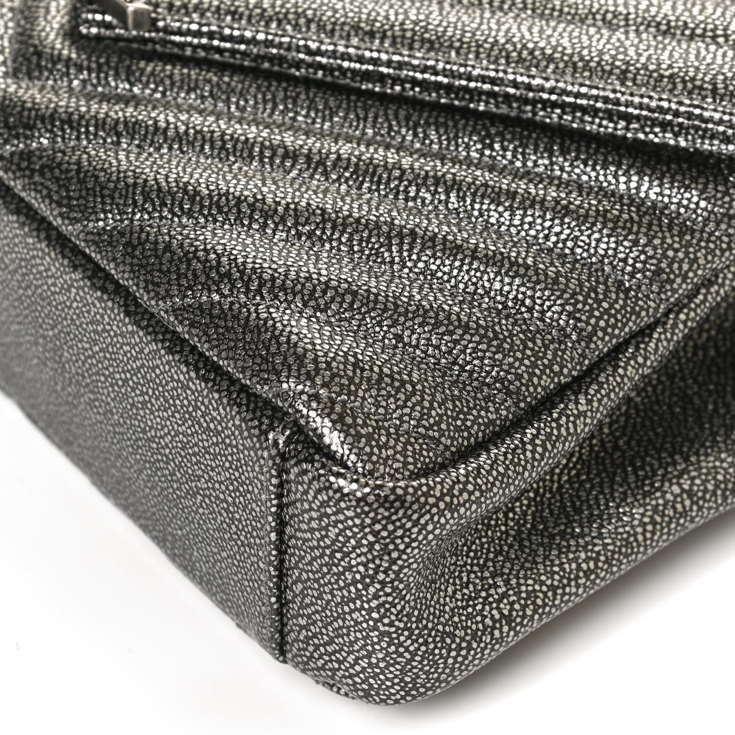 Metallic Grain De Poudre Matelasse Chevron Monogram Medium College Bag Gunmetal