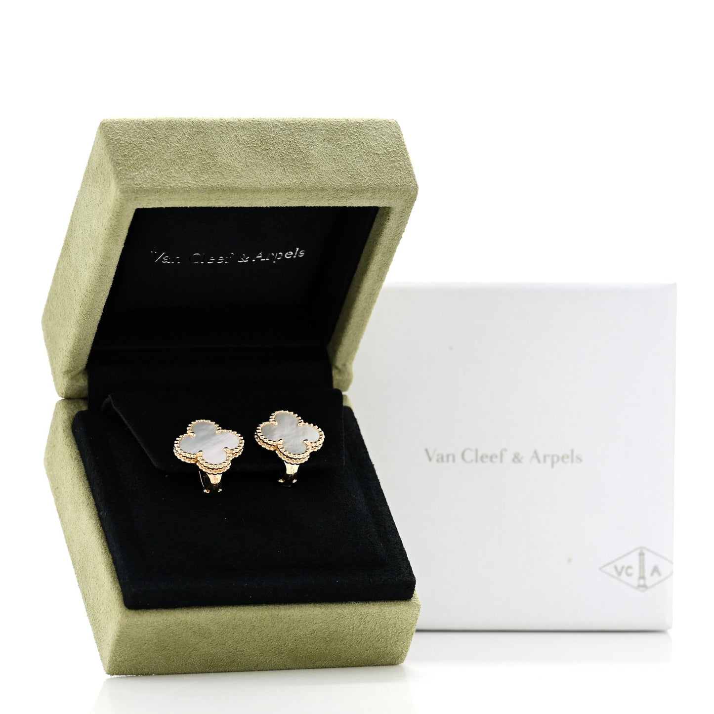 18K Yellow Gold Mother of Pearl Vintage Alhambra Earrings