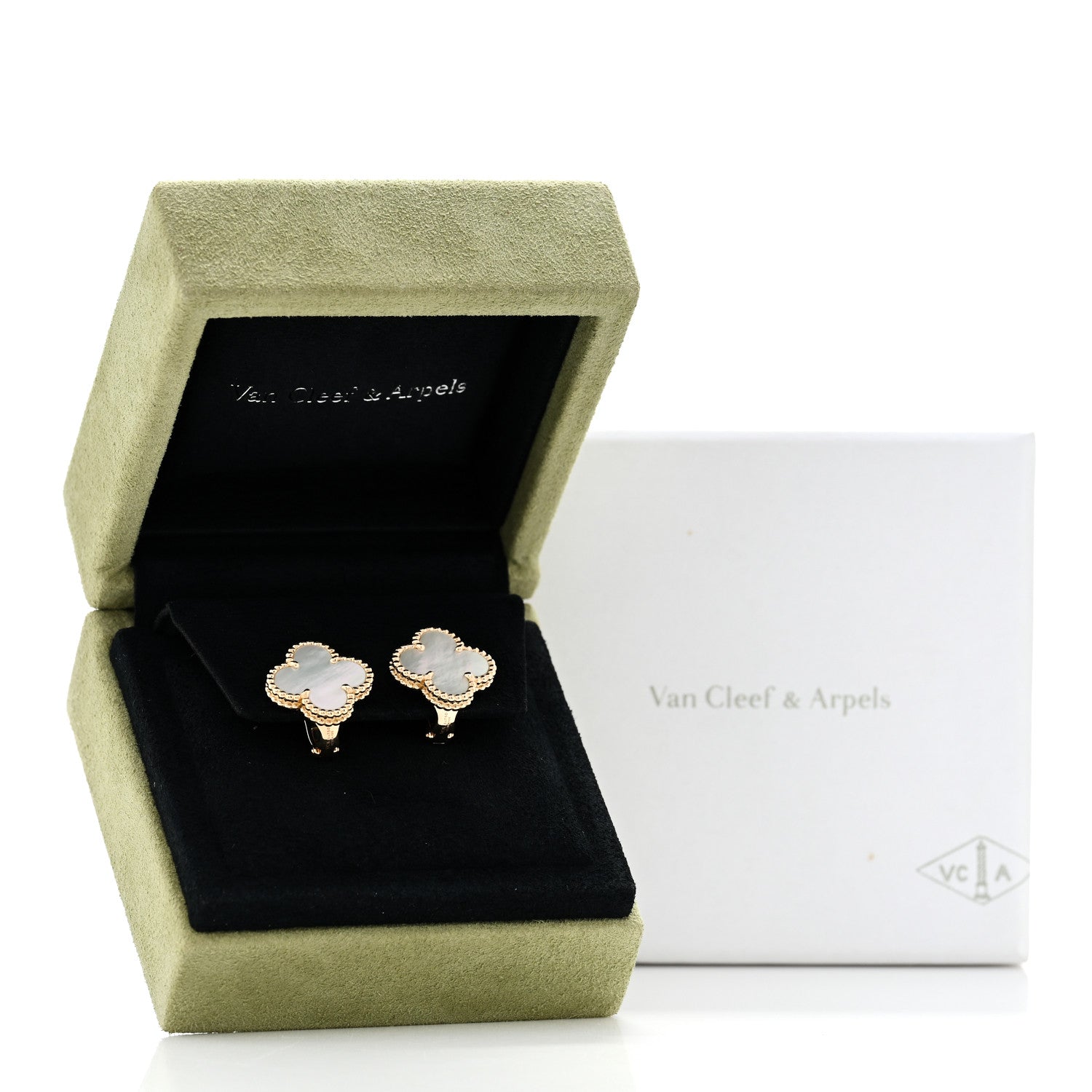 Van Cleef & Arpels 18K Yellow Gold Mother of Pearl Vintage Alhambra Earrings 5 of 5