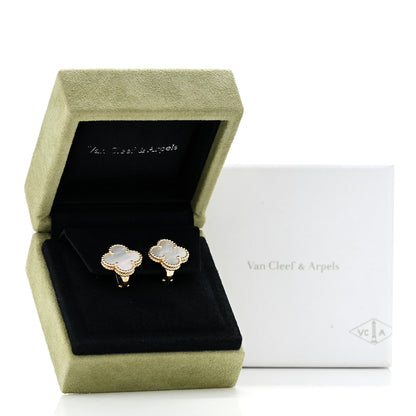 Van Cleef & Arpels 18K Yellow Gold Mother of Pearl Vintage Alhambra Earrings 5 of 5