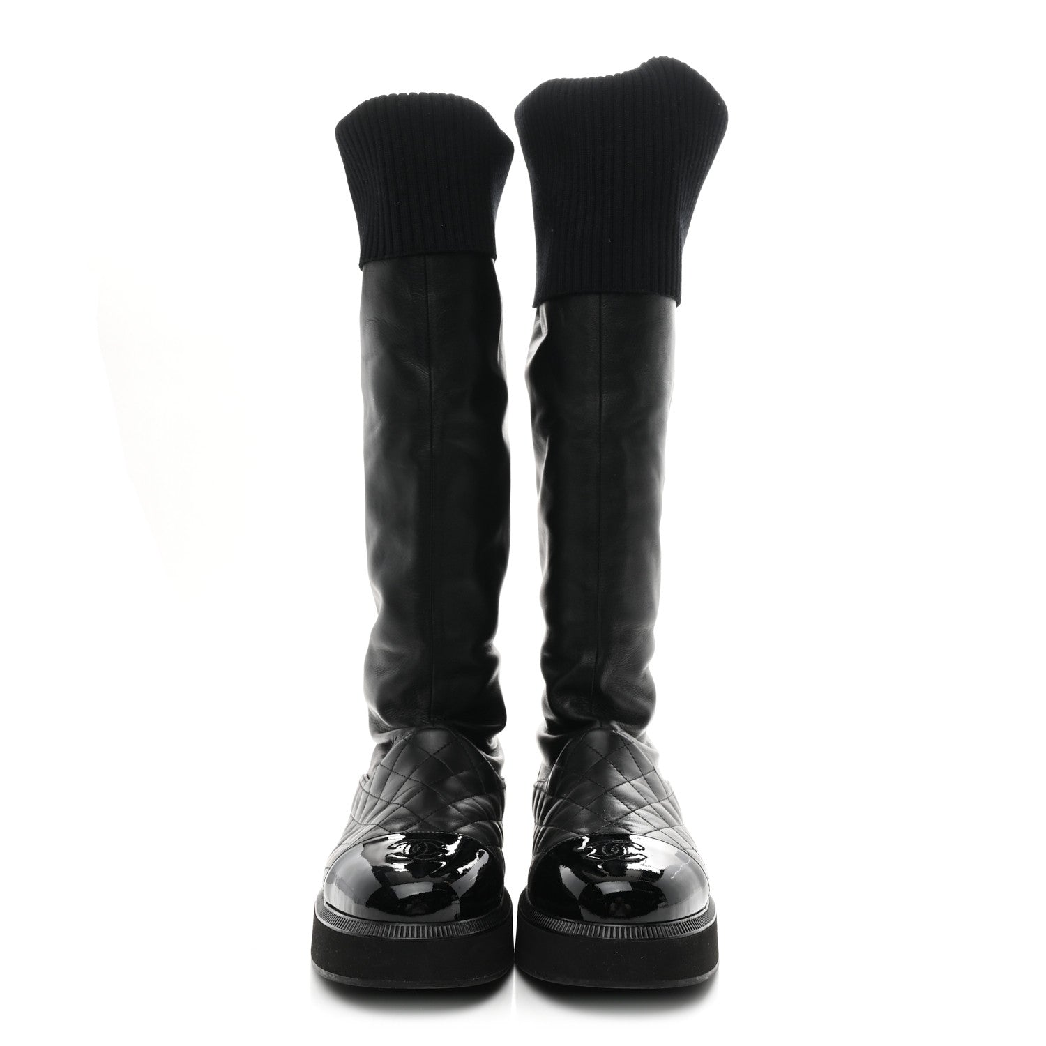 Chanel Lambskin Calfskin Quilted Knit Womens High Boots 39.5 Black 3 of 10