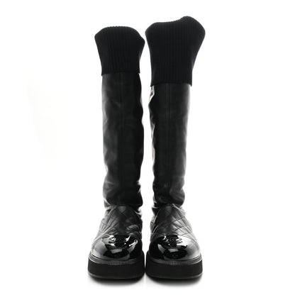 Chanel Lambskin Calfskin Quilted Knit Womens High Boots 39.5 Black 3 of 10