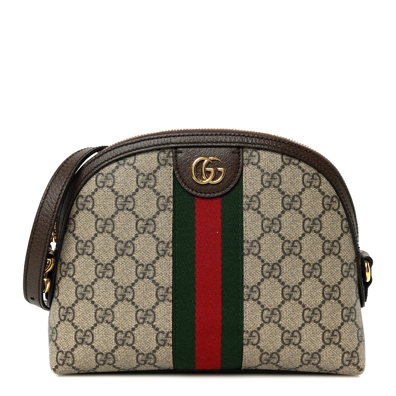 Gucci GG Supreme Monogram Textured Dollar Calfskin Web Small Ophidia Dome Shoulder Bag Beige Ebony New Acero 1 of 11