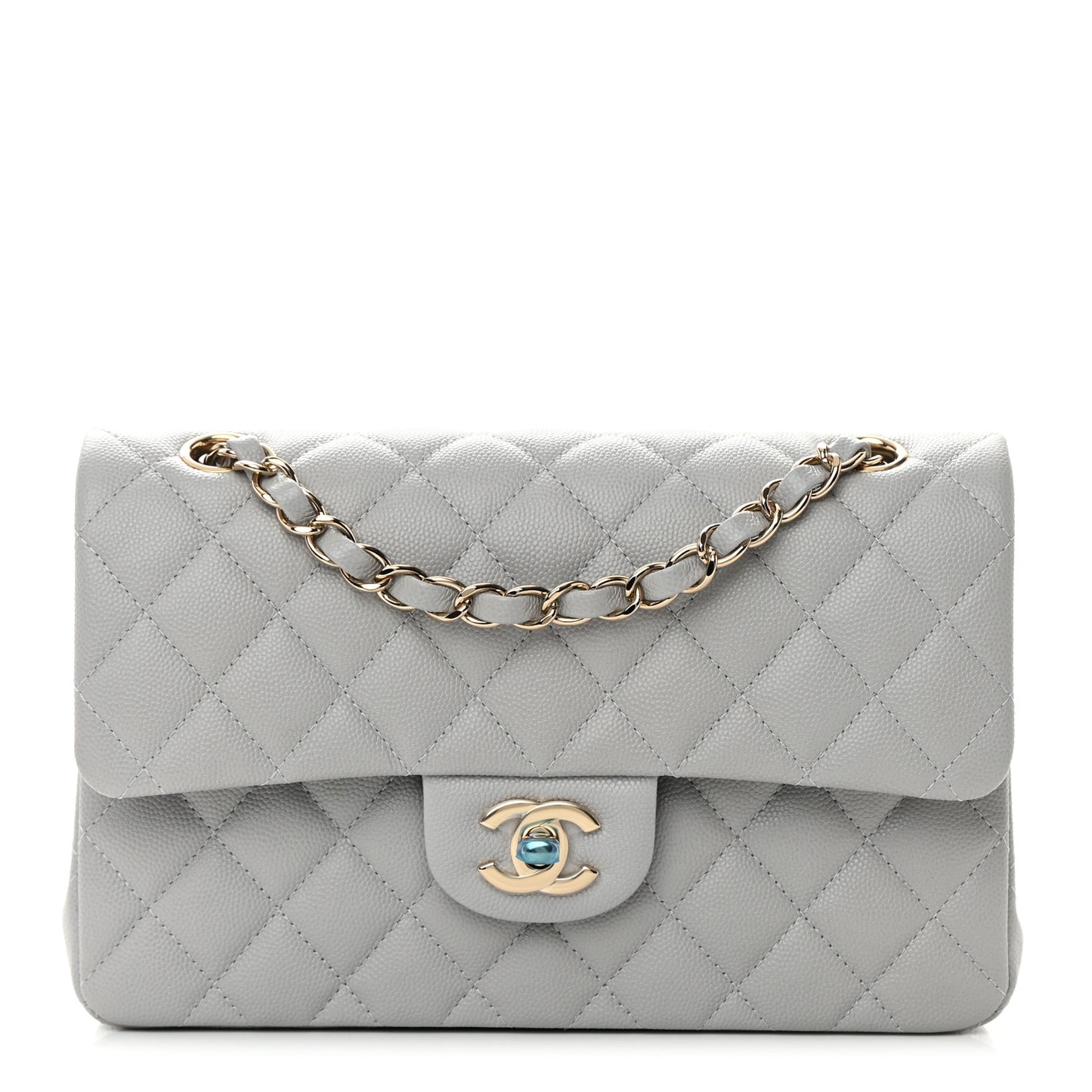 Caviar Quilted Small Double Flap Grey