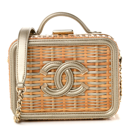 Chanel Raffia Calfskin Small CC Filigree Vanity Case Gold 1 of 10
