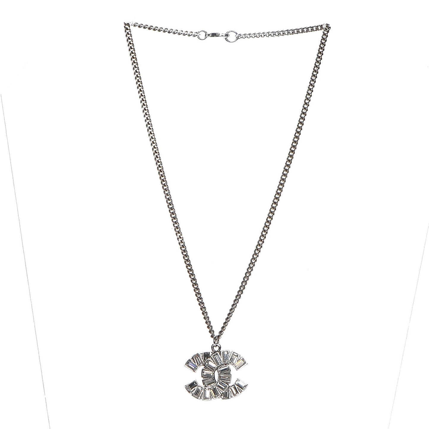 Baguette Crystal Large CC Necklace Silver