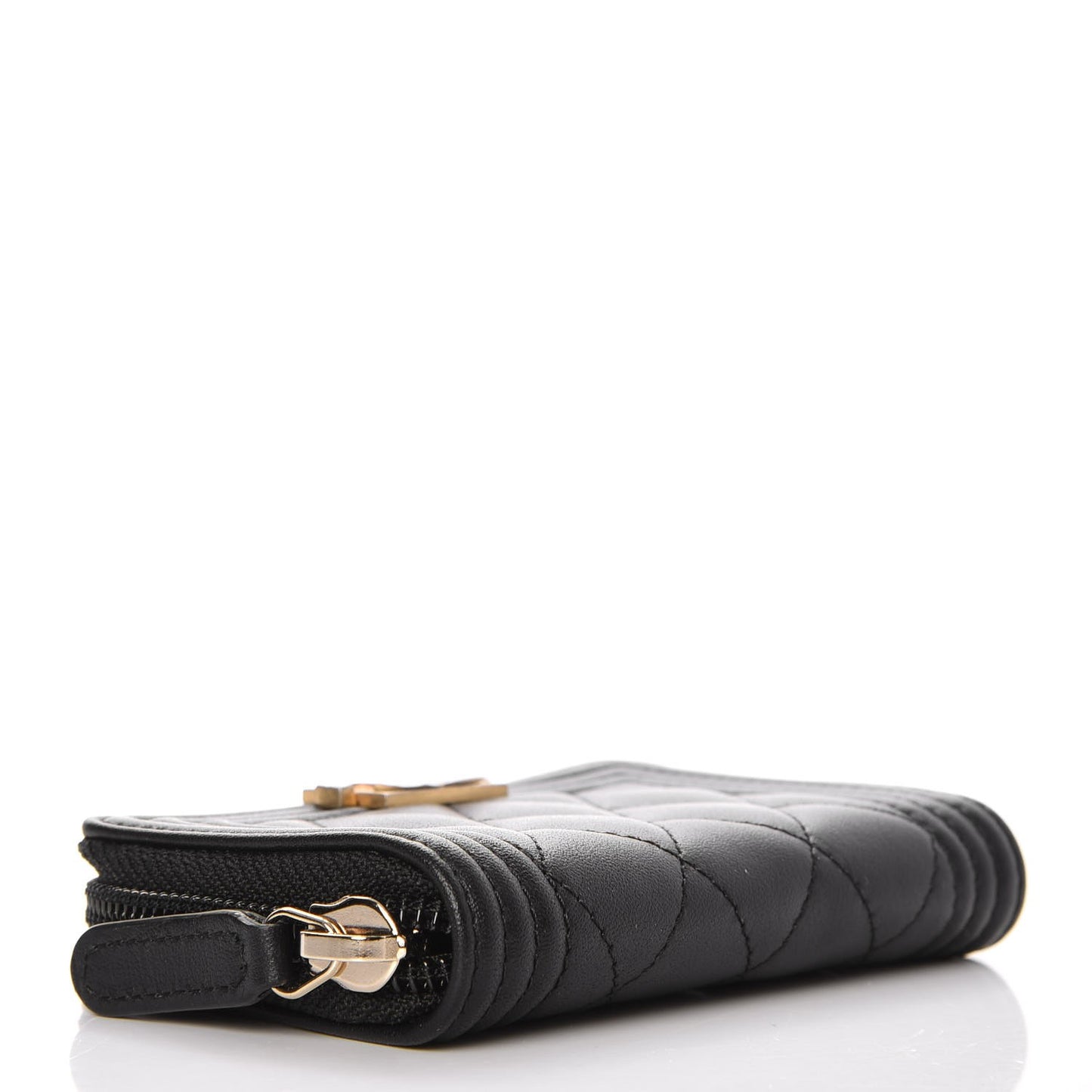 Calfskin Quilted Zip Around Boy Coin Purse Wallet Black