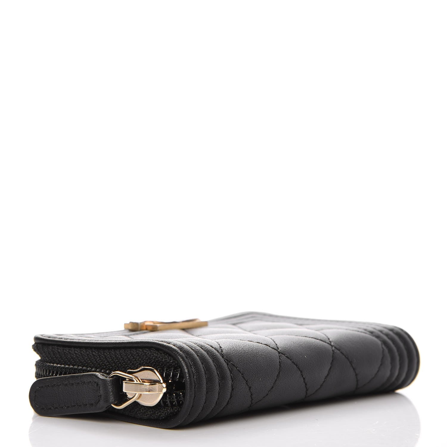Chanel Calfskin Quilted Zip Around Boy Coin Purse Wallet Black 4 of 8